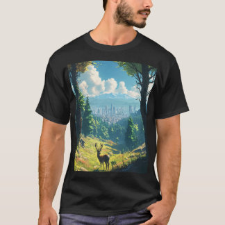 Camiseta La ciudad se encuentra con la naturaleza: ciervo a