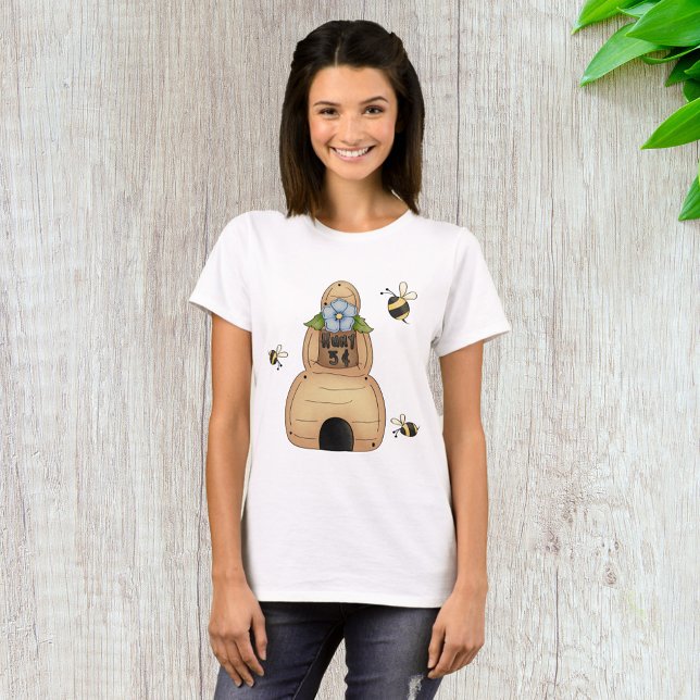 Camiseta La colmena de miel con flores azules y abejas (Subido por el creador)