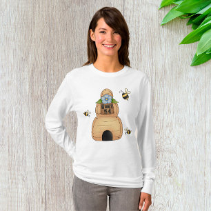 Camiseta La colmena de miel con flores azules y abejas
