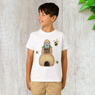 Camiseta La colmena de miel con flores azules y abejas