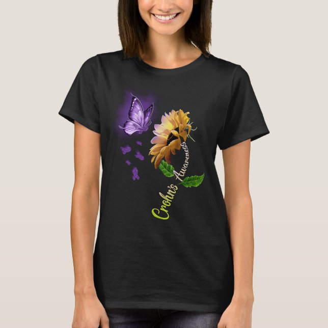 Camiseta La conciencia de Crohn sobre el girasol mariposa (Anverso)