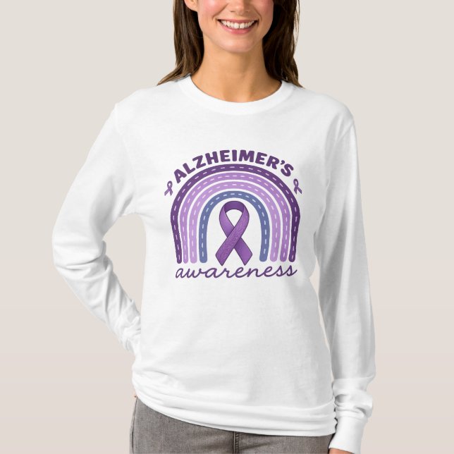 Camiseta La conciencia del alzheimer sobre la cinta morada  (Anverso)