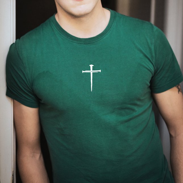 Camiseta La cruz blanca de las tres uñas verde cristiano (The Three Nails White Cross Christian green T-Shirt)