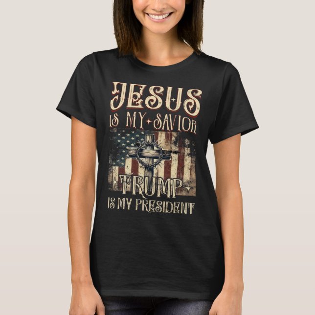 Camiseta La Cruz de la Bandera Estadounidense Jesús Es Mi S (Anverso)