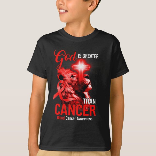 Camiseta La Cruz de León Cristiana Es Mayor Que El Cáncer (Anverso)