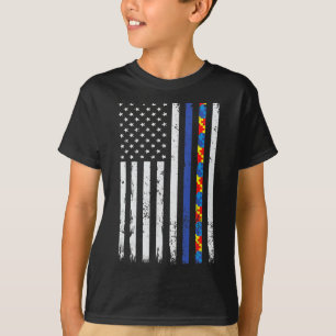 Camiseta La delgada línea azul de la policía apoya el autis