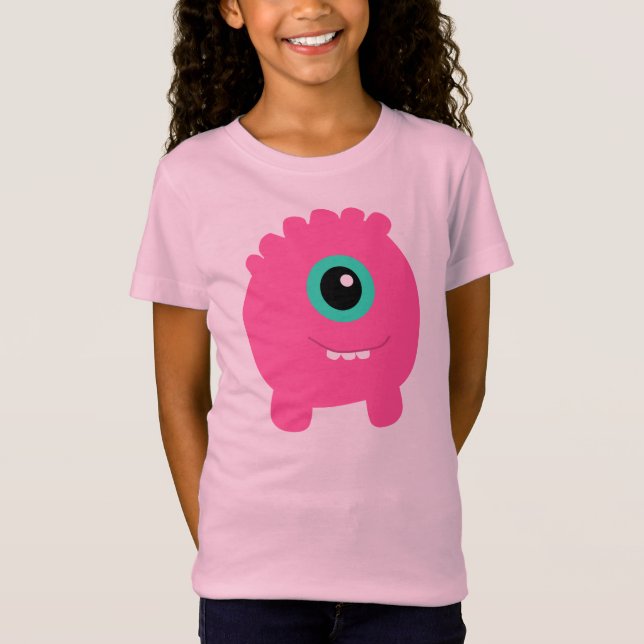 Camiseta La diversión y el monstruo rosado lindo del chica (Anverso)