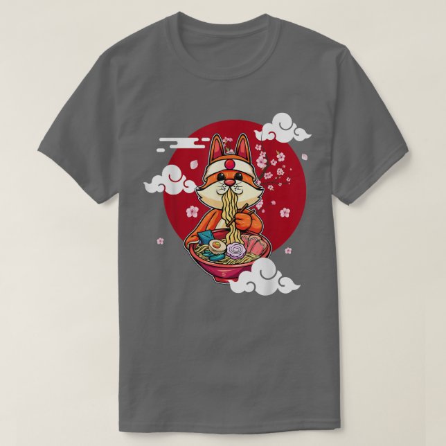 Camiseta La divertida Fox come fideos japoneses de Ramen cu (Diseño del anverso)
