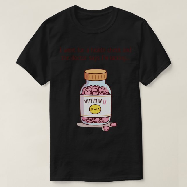 Camiseta La divertida línea de recogida carece de vitamina  (Diseño del anverso)