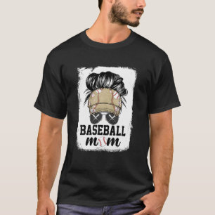 Camiseta La divertida madre del béisbol Life Messy Bun Gafa