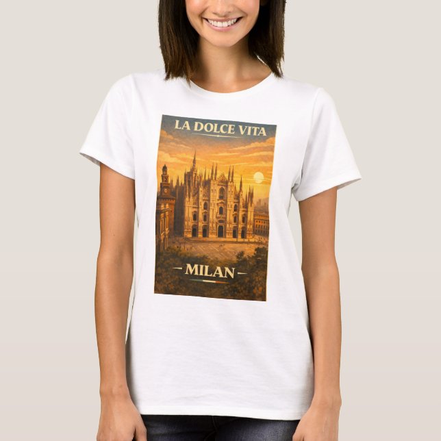 Camiseta La Dolce Vita - Milan Vintage Travel Poster (Anverso)
