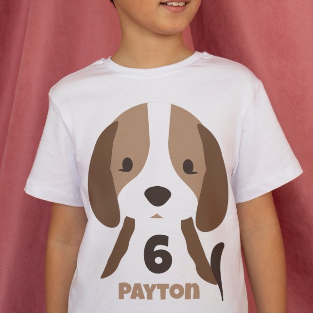 Camiseta La edad del perro y el nombre del niño (cute puppy dog birthday t-shirt with custom age and name beagle puppy birthday party shirt)