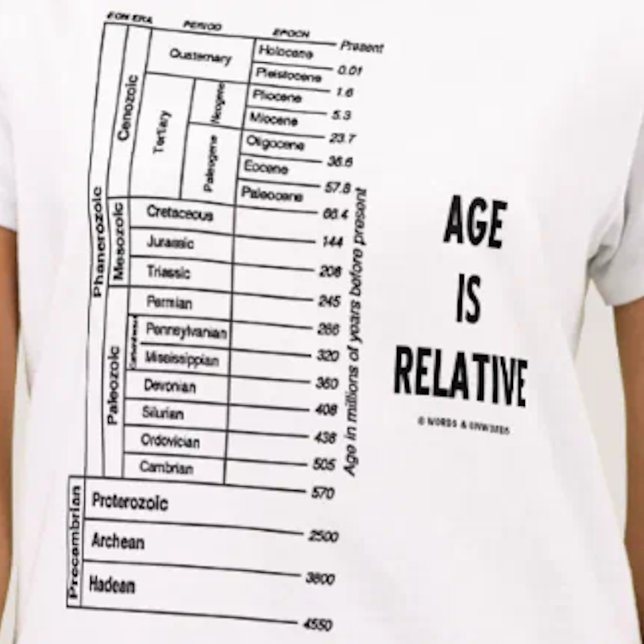 Camiseta La edad es relativa (el humor del tiempo (Geological time attitude tee featuring eons, epochs, periods & scientific advice "Age Is Relative")