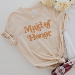 Camiseta La empleada de honor temática de TRIXIE Retro 70<br><div class="desc">Esta camiseta de honor luce una fuente temática retro de los años 70 con un color cremoso naranja. Esta camisa es el regalo perfecto para toda la fiesta de bodas. Simplemente busque la colección Trixie para encontrar todo el texto de coordinación. ¡💜 COLORES SON EDITABLES! Haga clic en 'editar diseño'...</div>