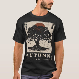 Camiseta La escena natural del roble otoñal al estilo japon