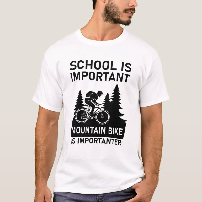 Camiseta la escuela es importante la bicicleta de montaña (Anverso)
