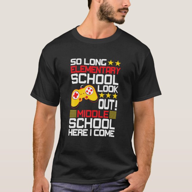 Camiseta La escuela primaria larga mira la escuela secundar (Anverso)