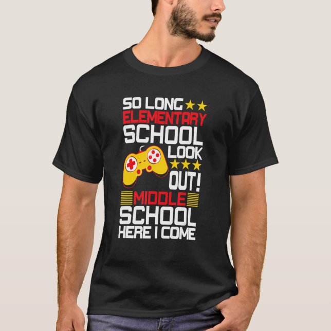 Camiseta La escuela primaria larga mira la escuela secundar (Anverso)