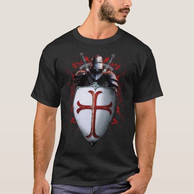 Camiseta La espada cruza del casco de la bandera templaria  (Anverso)