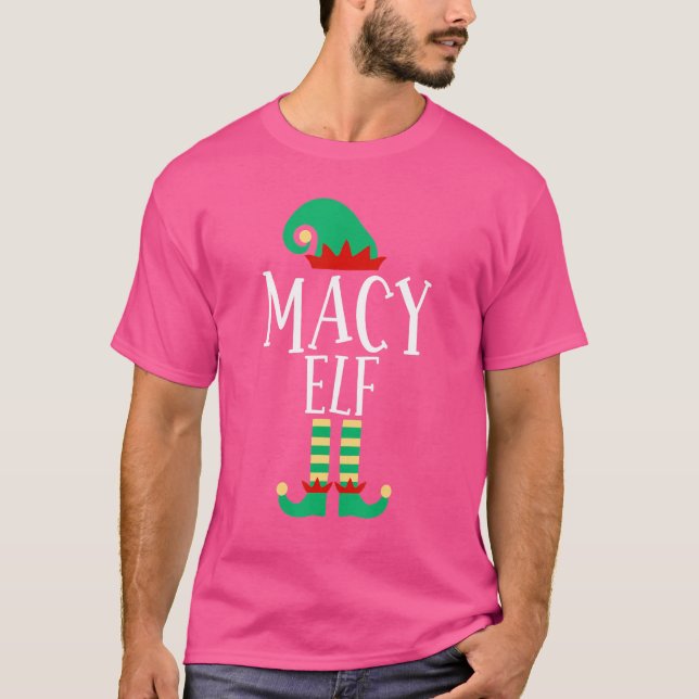 Camiseta La familia Macy Elf iguala a los Navidades Pajamas (Anverso)