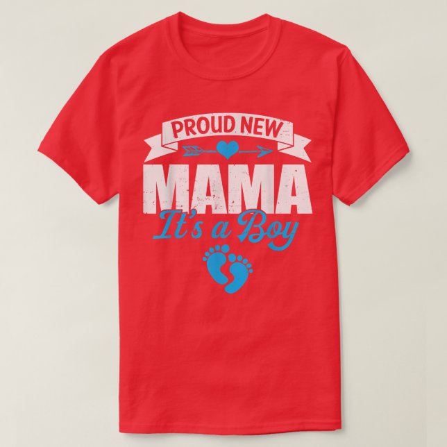 Camiseta La familia retro se enorgullece de su nueva mamá y (Diseño del anverso)