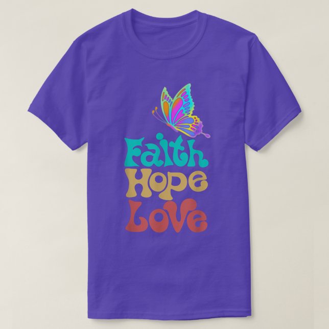 Camiseta la fe esperanza ama la fe cristiana mariposa de la (Diseño del anverso)