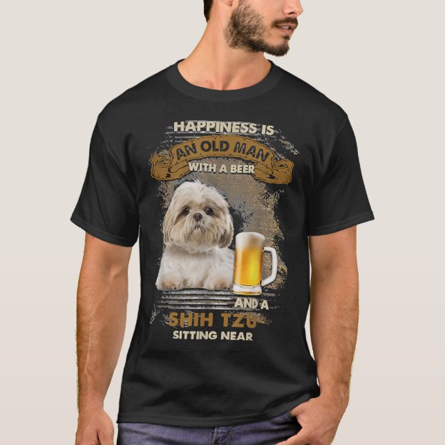 Camiseta La Felicidad Es Un Hombre Mayor Con Una Cerveza Y  (Anverso)
