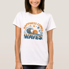 Camiseta La felicidad llega en la playa Waves Retro