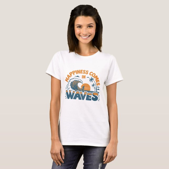 Camiseta La felicidad llega en la playa Waves Retro (Anverso completo)