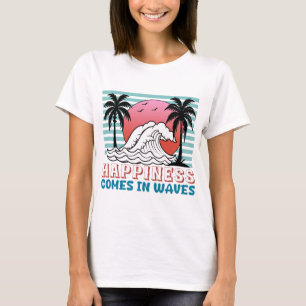 Camiseta La felicidad llega en la playa Waves Retro