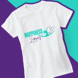 Camiseta La felicidad salta el corazón saltando chica aqua