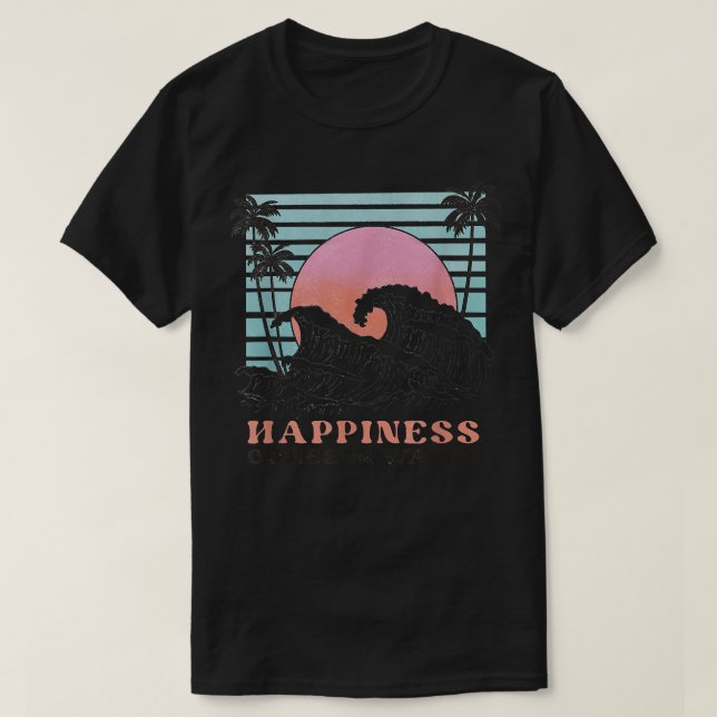 Camiseta La Felicidad Viene En Olas Wave Surfer Surf Ocean  (Diseño del anverso)