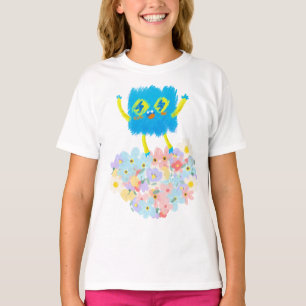 Camiseta La Feliz Garabato Azul en un Lecho de Flores