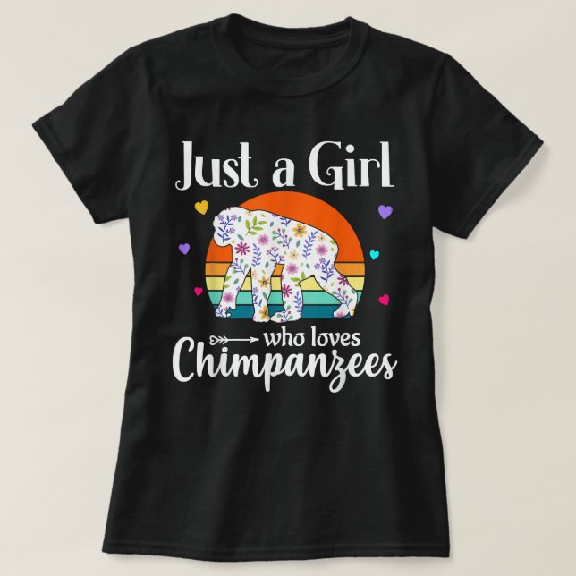 Camiseta La floral chimpancé retro solo un Chica que ama a  (Diseño del anverso)