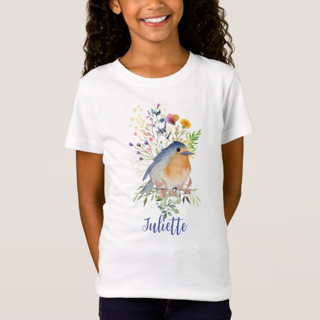 Camiseta La floral de la primavera de pájaros pequeños (Anverso)