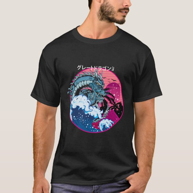 Camiseta La gran ola del dragón frente a Kanagawa - Vaporwa (Anverso)