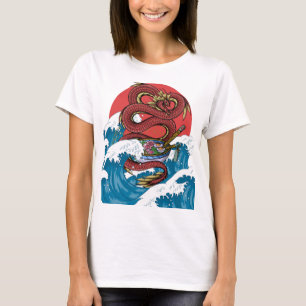 Camiseta La gran ola kanagawa Dragón Rojo Ramen japonés
