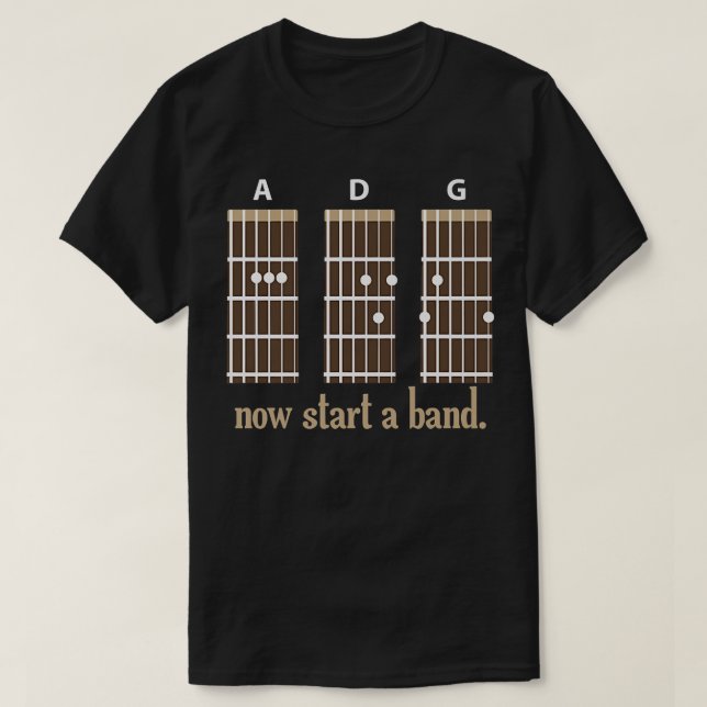 Camiseta La guitarra ahora inicia una banda y rollo de pian (Diseño del anverso)