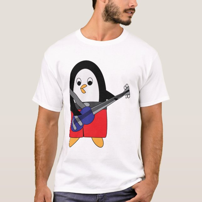 Camiseta La guitarra del bajo tocando el pingüino (Anverso)