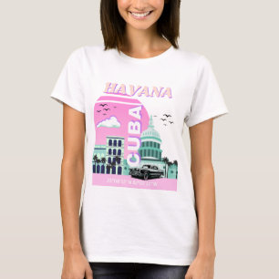 Camiseta La Habana Cuba: arte de viajes rosado