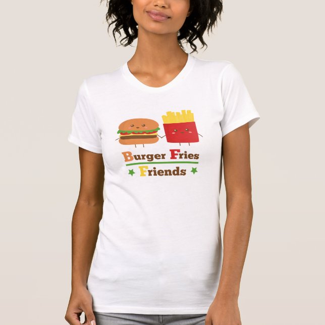 Camiseta La hamburguesa del dibujo animado de Kawaii fríe a (Anverso)