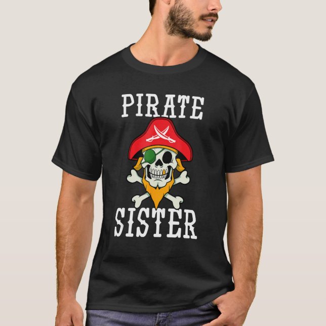 Camiseta La hermana pirata Crossbone Skull Halloween Family (Anverso)