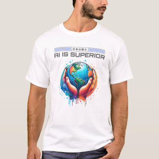 Camiseta La IA es superior - la Tierra en las manos Diseño
