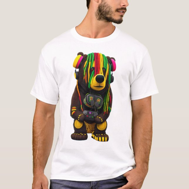Camiseta La jungla de un oso rasta con audífonos (Anverso)