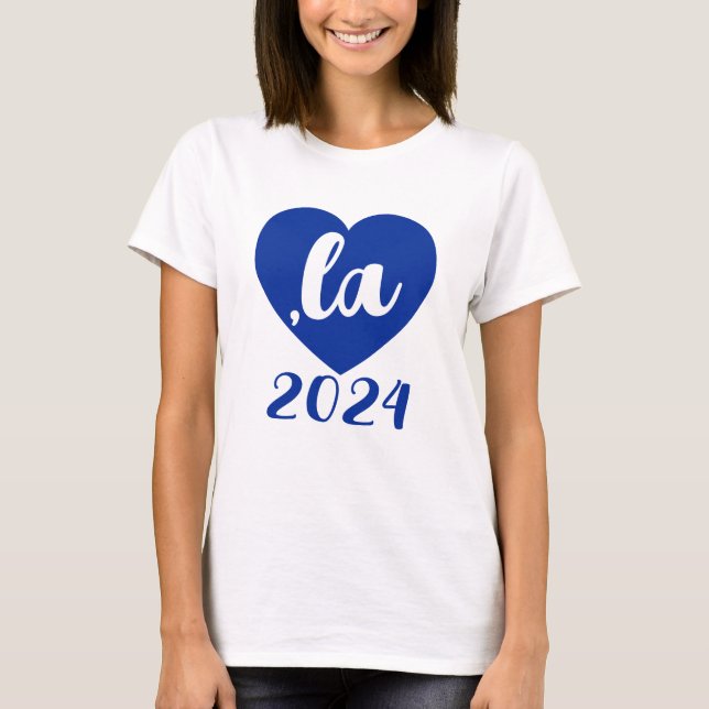 Camiseta ,la KAMALA corazón 2024 texto de escritura azul (Anverso)