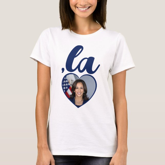 Camiseta ,la KAMALA foto corazón azul texto demócrata (Anverso)
