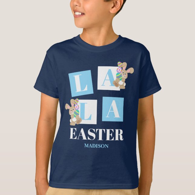 Camiseta La La Easter Cute Bunny Navy Blue Boys (Anverso)