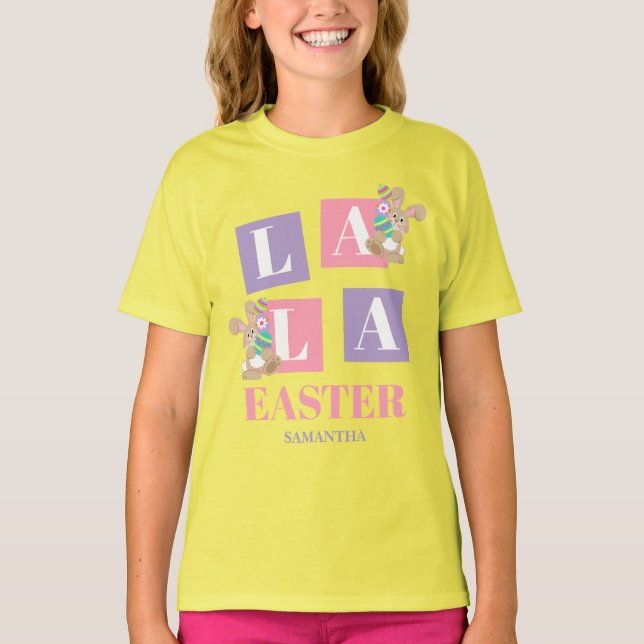 Camiseta La La Easter Cute Bunny Yellow Girls (Anverso)