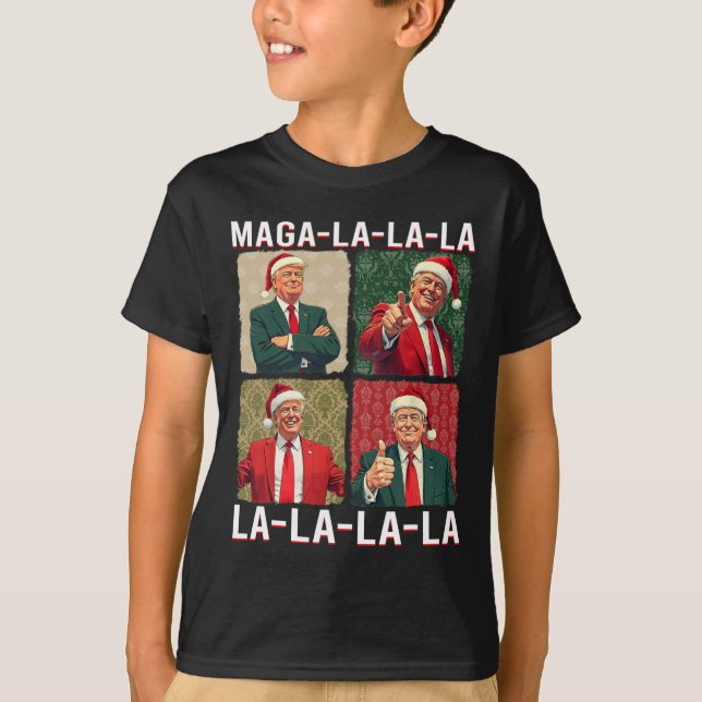 Camiseta La La La Donald Trump engaña 47 Navidades feos 3 (Anverso)