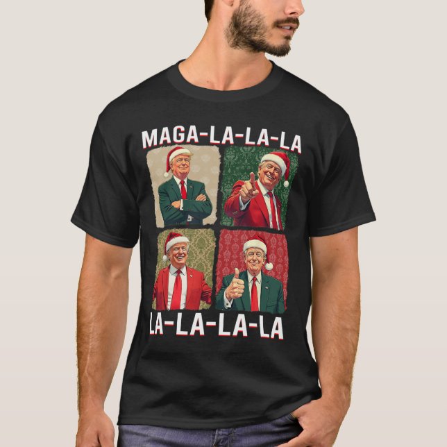 Camiseta La La La Donald Trump engaña 47 Navidades feos 3 (Anverso)